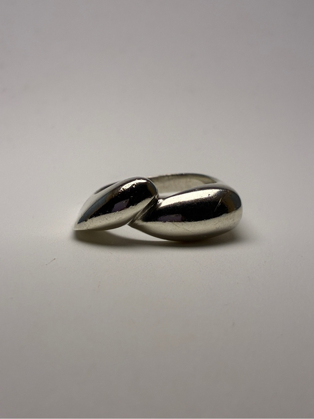 Modern Sculptural Double Teardrop Silver 925 Ring